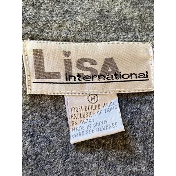 Vintage Women's Grey Snowflake Holiday Vest Size M Boiled Wool Full Zip Tassel - Picture 7 of 7